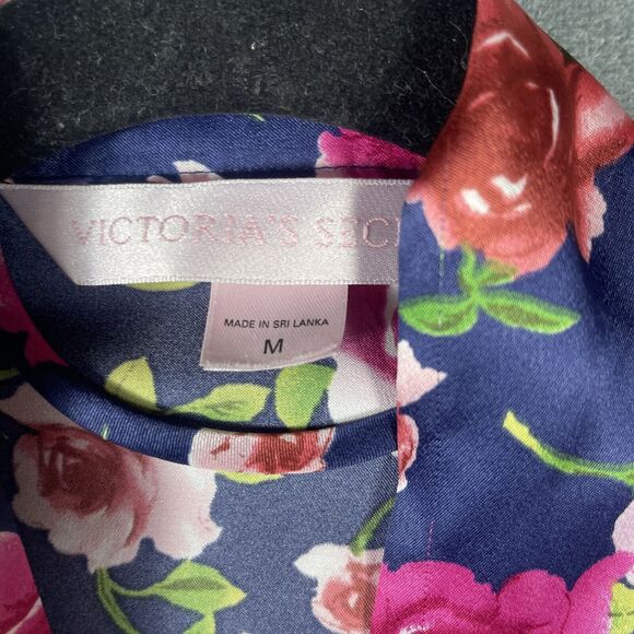 Victoria’s Secret Navy Blue Pink Floral Poly/Satin Short Robe/KIMONO Sz M PRETTY - Picture 5 of 8